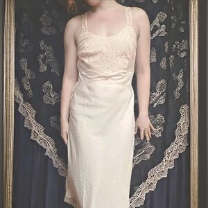 Very pale pink lace slip dress with a vintage 1940s vibe